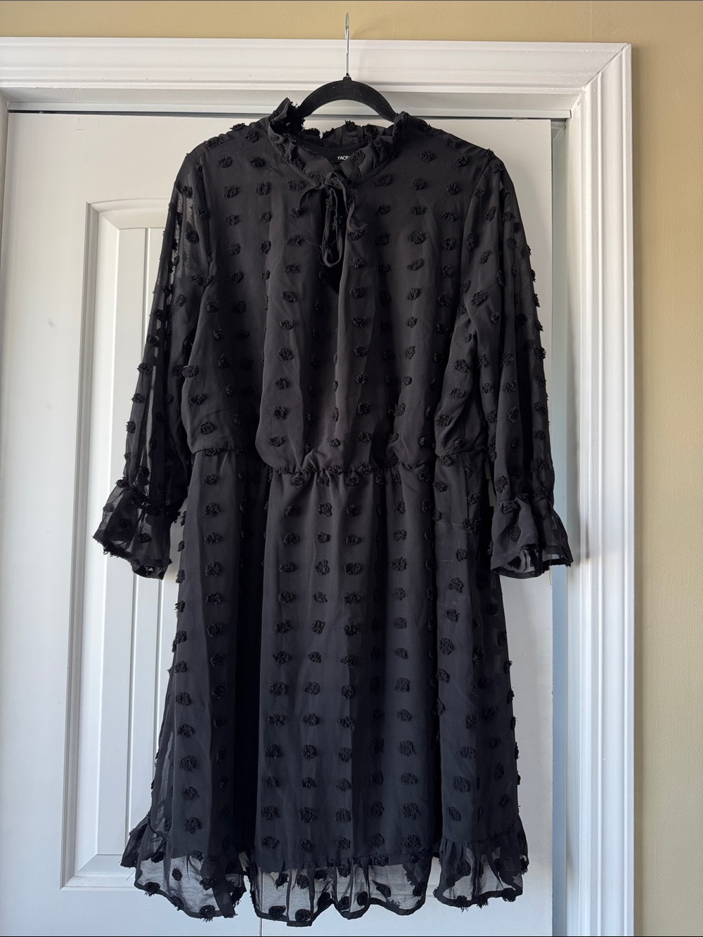 Tacera Black Dress with Ruffle Trim